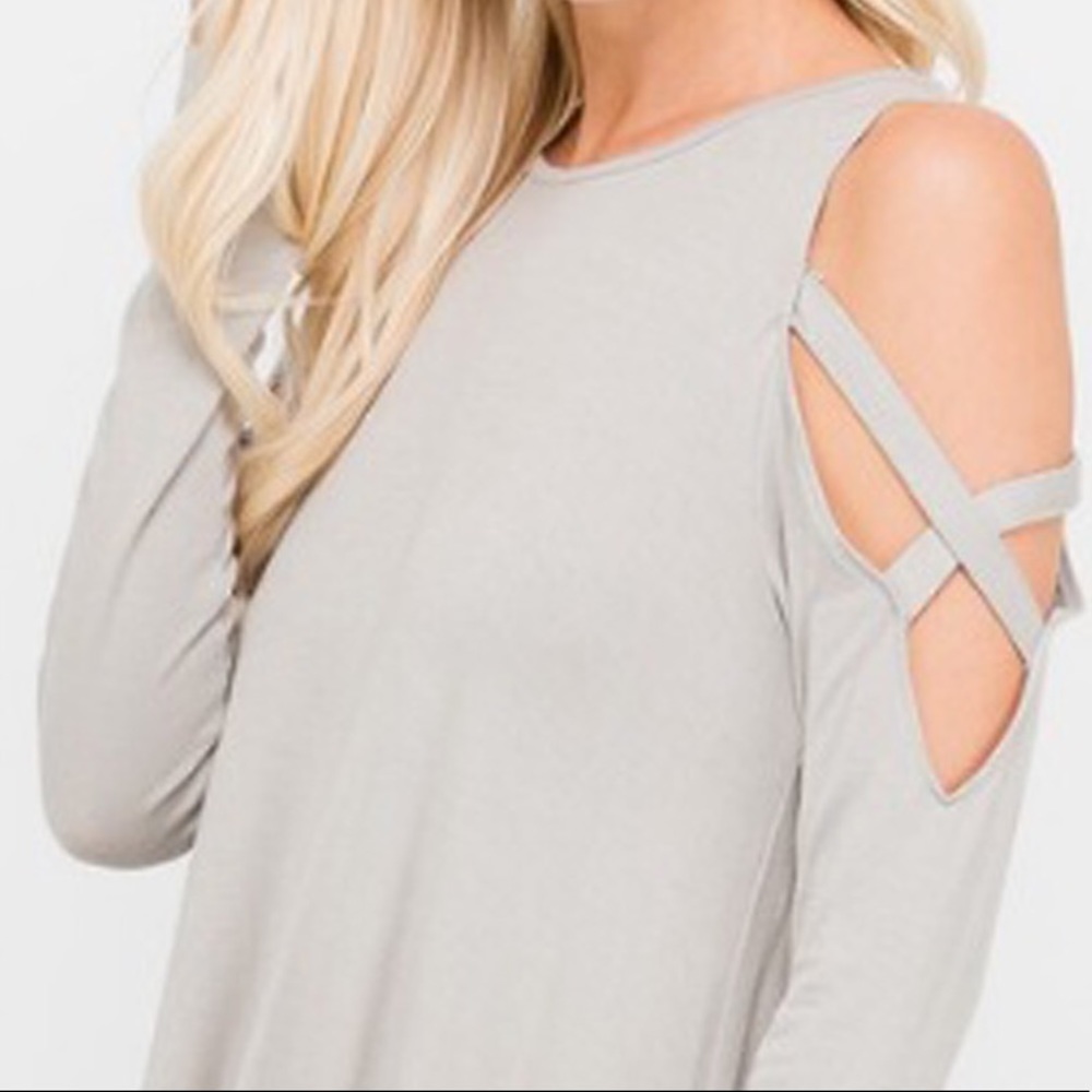 Cold Shoulder Top with X Strap on Sleeve - Picture 2 of 3